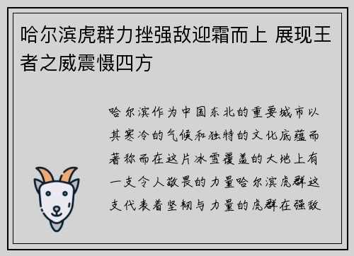 哈尔滨虎群力挫强敌迎霜而上 展现王者之威震慑四方