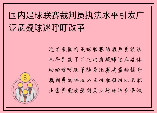 国内足球联赛裁判员执法水平引发广泛质疑球迷呼吁改革