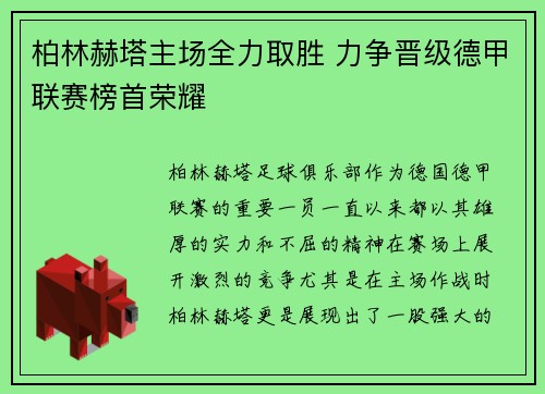 柏林赫塔主场全力取胜 力争晋级德甲联赛榜首荣耀